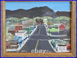 Mick Moreno Folk Art Painting Old Town Cottonwood Jerome AZ Cityscape Framed Mick Moreno Folk Art Painting Old Town Cottonwood Jerome AZ Cityscape Framed