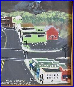 Mick Moreno Folk Art Painting Old Town Cottonwood Jerome AZ Cityscape Framed Mick Moreno Folk Art Painting Old Town Cottonwood Jerome AZ Cityscape Framed