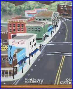 Mick Moreno Folk Art Painting Old Town Cottonwood Jerome AZ Cityscape Framed Mick Moreno Folk Art Painting Old Town Cottonwood Jerome AZ Cityscape Framed