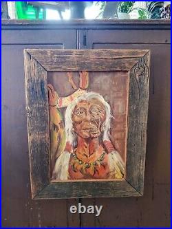 Mid 20th Century Rustic Outsider Art Native American Painting, Framed