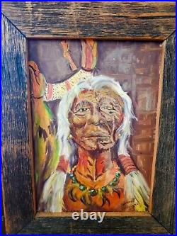 Mid 20th Century Rustic Outsider Art Native American Painting, Framed