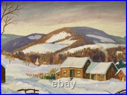 Mid Century 1948 Original Folk Art Winter Landscape Oil Painting Signed Zama Mid Century 1948 Original Folk Art Winter Landscape Oil Painting Signed Zama