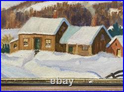 Mid Century 1948 Original Folk Art Winter Landscape Oil Painting Signed Zama Mid Century 1948 Original Folk Art Winter Landscape Oil Painting Signed Zama