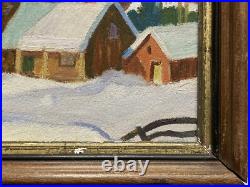 Mid Century 1948 Original Folk Art Winter Landscape Oil Painting Signed Zama Mid Century 1948 Original Folk Art Winter Landscape Oil Painting Signed Zama