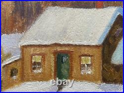 Mid Century 1948 Original Folk Art Winter Landscape Oil Painting Signed Zama Mid Century 1948 Original Folk Art Winter Landscape Oil Painting Signed Zama