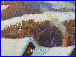 Mid Century 1948 Original Folk Art Winter Landscape Oil Painting Signed Zama Mid Century 1948 Original Folk Art Winter Landscape Oil Painting Signed Zama