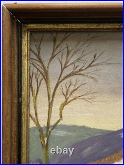 Mid Century 1948 Original Folk Art Winter Landscape Oil Painting Signed Zama Mid Century 1948 Original Folk Art Winter Landscape Oil Painting Signed Zama