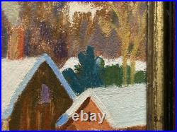 Mid Century 1948 Original Folk Art Winter Landscape Oil Painting Signed Zama Mid Century 1948 Original Folk Art Winter Landscape Oil Painting Signed Zama