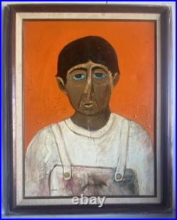 Mid Century Acrylic Painting Sharecropper by Charles Knox Outsider Folk Art