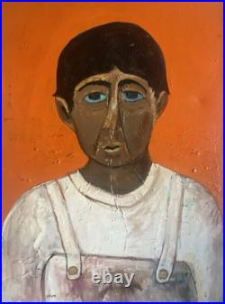Mid Century Acrylic Painting Sharecropper by Charles Knox Outsider Folk Art