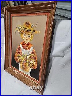 Mid Century Folk Art Girl Oil Paintings By Lola Cabot In Original Frames 21X27