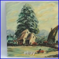 Mid Century Oil Painting Folk Art Pastoral Farm Scene