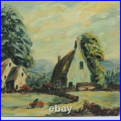 Mid Century Oil Painting Folk Art Pastoral Farm Scene