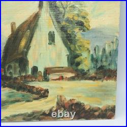 Mid Century Oil Painting Folk Art Pastoral Farm Scene