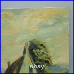 Mid Century Oil Painting Folk Art Pastoral Farm Scene