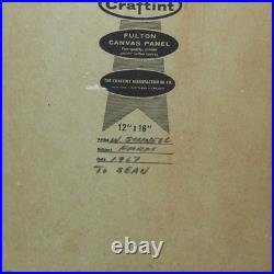 Mid Century Oil Painting Folk Art Pastoral Farm Scene