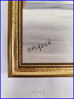 Mid-Century Outsider Art Girl in Yellow Oil on 10x12 Linoleum D. Hayden