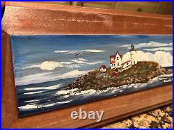 Mid Century Wood Oil Painting Nubble Lighthouse York Maine Nubble Lighthouse