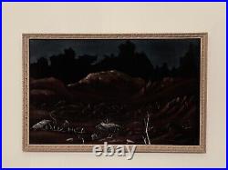 Midcentury Surrealist Folk Art / Outsider Art Painting on Black Velvet 16.25x26