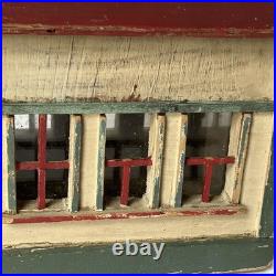 Miniature Antique Folk Art Building Painted Wooden Schoolhouse Penny Bank 1920's