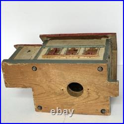 Miniature Antique Folk Art Building Painted Wooden Schoolhouse Penny Bank 1920's