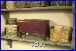 Miniature Blanket Chest or Document Box in Old Red Paint Nice Size Folk Art