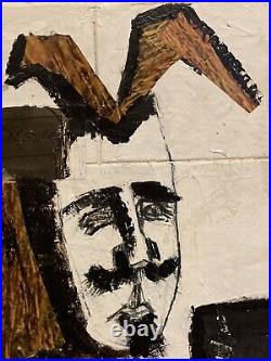 Mixed Media Painting Signed Richard Slimon 1966 Surreal Devil Self-Portrait Art
