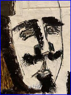 Mixed Media Painting Signed Richard Slimon 1966 Surreal Devil Self-Portrait Art