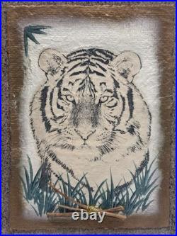 Mixed Media White Tiger Painting, Rare Art Gifts