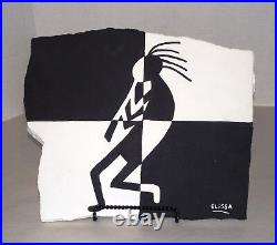 Modern Southwest Kokopelli Pop/Folk Flagstone Black & White Painting By Artist