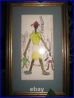 Modernist Folky Mid Century AFRICAN AMERICAN URBAN Composition 3 Figures