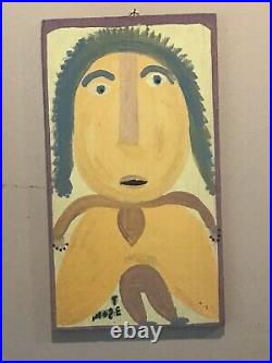 Mose T (Moses Tolliver) folk art painting on board signed-Mose T