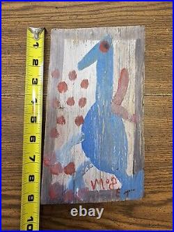 Mose Tolliver Hand Painted Signed Folk Art Blue Tico Bird/Dinosaur Wood 9x5