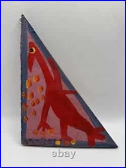 Mose Tolliver Mose T Alabama Folk Art Painting Wood Red Tico Bird 10 x 7.5