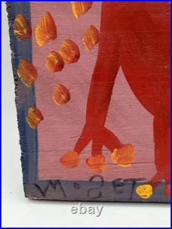 Mose Tolliver Mose T Alabama Folk Art Painting Wood Red Tico Bird 10 x 7.5