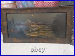 Mount Hood, OR oil painting on board small 17.5 X 8 Framed Folk Art Antique