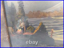 Mount Hood, OR oil painting on board small 17.5 X 8 Framed Folk Art Antique