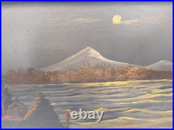 Mount Hood, OR oil painting on board small 17.5 X 8 Framed Folk Art Antique