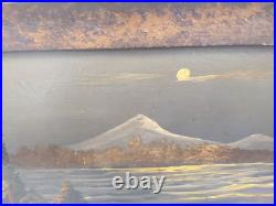 Mount Hood, OR oil painting on board small 17.5 X 8 Framed Folk Art Antique