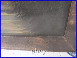 Mount Hood, OR oil painting on board small 17.5 X 8 Framed Folk Art Antique