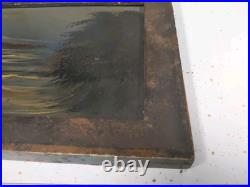 Mount Hood, OR oil painting on board small 17.5 X 8 Framed Folk Art Antique