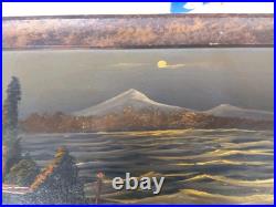 Mount Hood, OR oil painting on board small 17.5 X 8 Framed Folk Art Antique