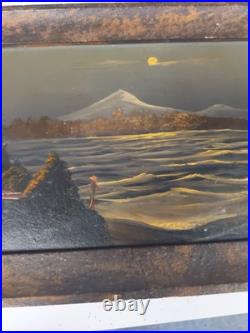 Mount Hood, OR oil painting on board small 17.5 X 8 Framed Folk Art Antique