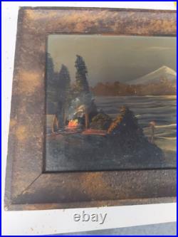 Mount Hood, OR oil painting on board small 17.5 X 8 Framed Folk Art Antique