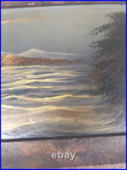 Mount Hood, OR oil painting on board small 17.5 X 8 Framed Folk Art Antique