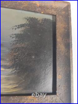 Mount Hood, OR oil painting on board small 17.5 X 8 Framed Folk Art Antique