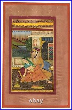 Mughal Folk Art Painting Hand Miniature Vintage Love Scene Art 6x9.5 Inches