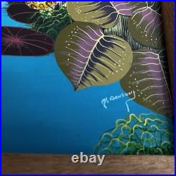 Myrthil Folk Art Painting Tropical Jungle Leopard Folk Surrealist Scene Framed