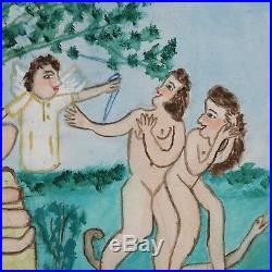Myrtice West Folk Art Painting Adam And Eve Outsider
