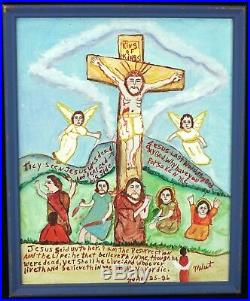 Myrtice West Folk Art Painting Jesus On Cross Outsider Raw Visionary